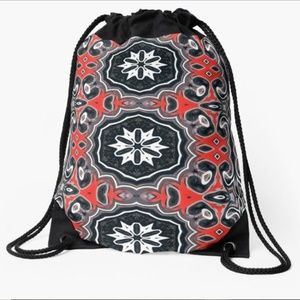 Drawstring Bag Black Red White Bandana-like Design